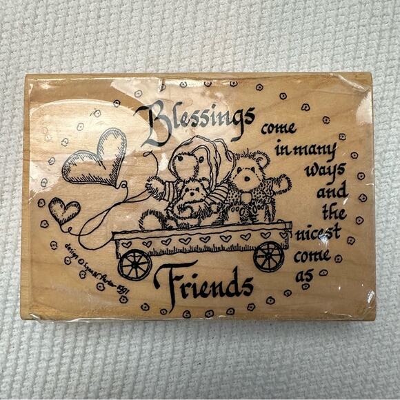 Hampton Art Rubber Stamp Mounted Wooden blessings come as friends - Picture 1 of 5
